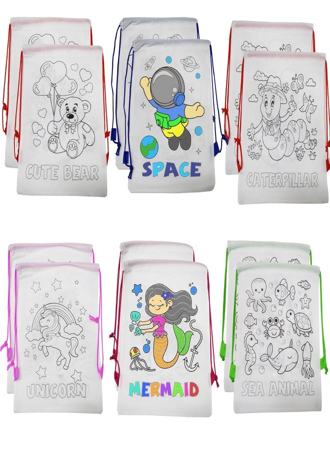 Asera DIY Colouring Bags Birthday Return Gifts Haversack Bags Dori Bags | Set of 12 | Size: 14 x 11 inches | for Kids (Assorted) - Image 1